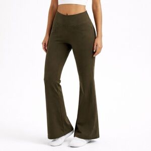 Halara High Waisted Flare Leggings Olive Green Yoga Pants L NWT